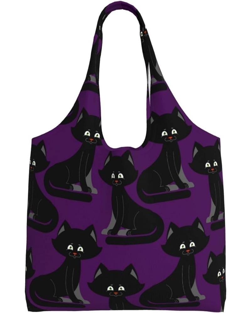 Halloween Black Cat Single Shoulder Commuter Canvas Tote Bags For Women And Men Halloween Black Cat27 $10.99 Totes