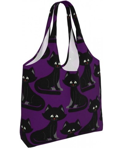 Halloween Black Cat Single Shoulder Commuter Canvas Tote Bags For Women And Men Halloween Black Cat27 $10.99 Totes