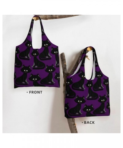 Halloween Black Cat Single Shoulder Commuter Canvas Tote Bags For Women And Men Halloween Black Cat27 $10.99 Totes