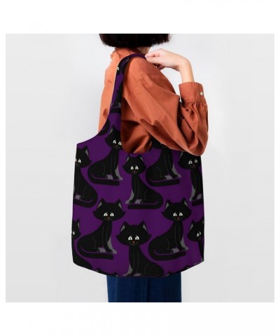 Halloween Black Cat Single Shoulder Commuter Canvas Tote Bags For Women And Men Halloween Black Cat27 $10.99 Totes