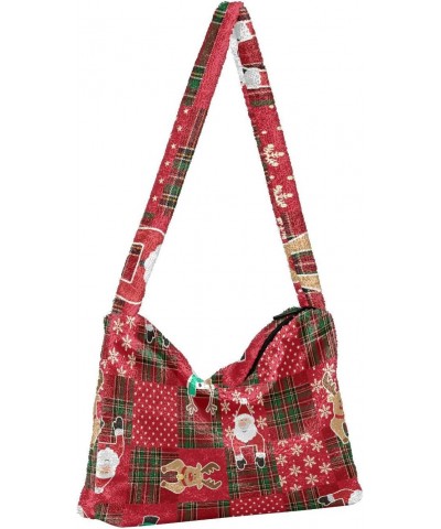 Christmas Women Boho Handbag Buffalo Plaid Snowflake Snowman Santa Reindeer Underarm Bag Tote Bag Shoulder Bag Crossbody Bag ...