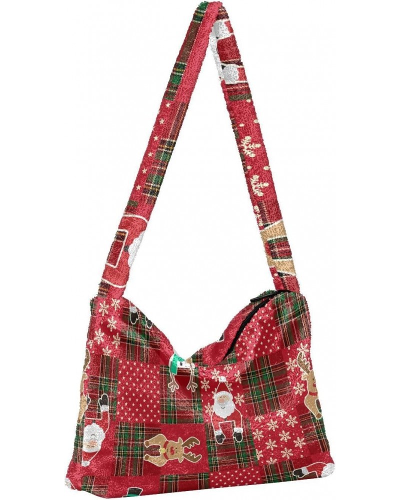 Christmas Women Boho Handbag Buffalo Plaid Snowflake Snowman Santa Reindeer Underarm Bag Tote Bag Shoulder Bag Crossbody Bag ...