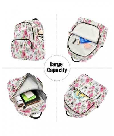 Women Backpack Purse Cats Pink Roses Fashion Shoulder Bags Travel Backpack Small Daypacks M Medium $10.66 Backpacks