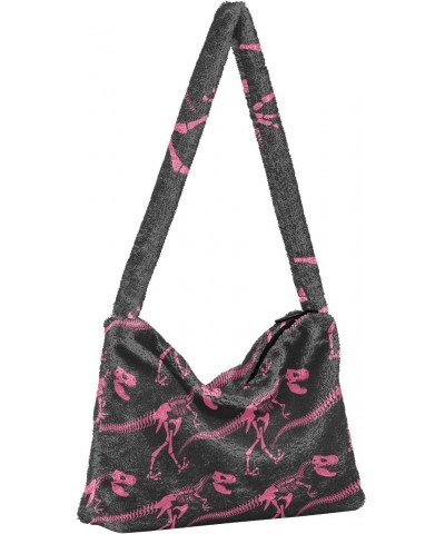 Women Boho Handbag Pink Dino Skeleton Funny Underarm Bag Tote Bag Shoulder Bag Crossbody Bag Fluffy Cell Phone Purse Patriot ...