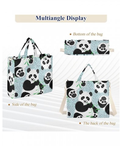 Black White Cute Pandas Women Shoulder Handbag Reusable Grocery Tote Teacher Bride Friend Tote Crossbody Handbag Panda Eucaly...