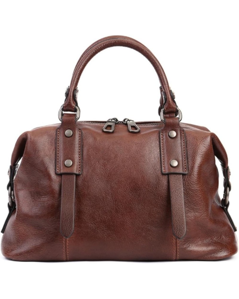 Women Genuine Leather Shoulder Bag Handbag Purse Satchel for Women Top Handle Tote Travel Bag Retro Medium Coffee $44.27 Totes