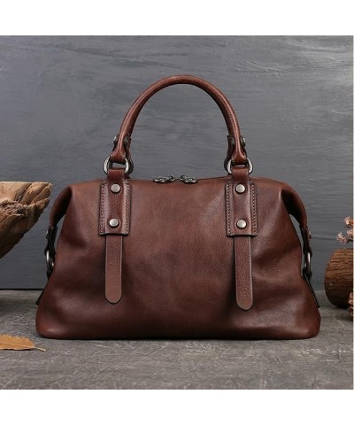 Women Genuine Leather Shoulder Bag Handbag Purse Satchel for Women Top Handle Tote Travel Bag Retro Medium Coffee $44.27 Totes