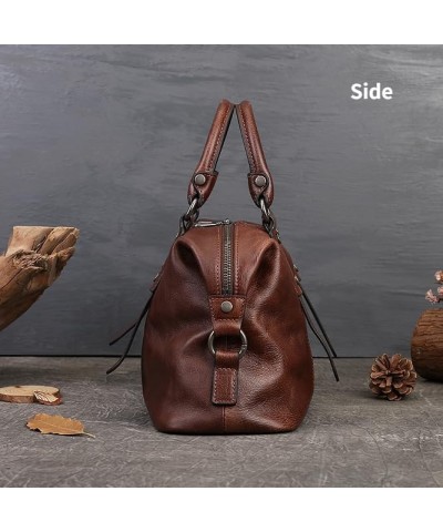 Women Genuine Leather Shoulder Bag Handbag Purse Satchel for Women Top Handle Tote Travel Bag Retro Medium Coffee $44.27 Totes