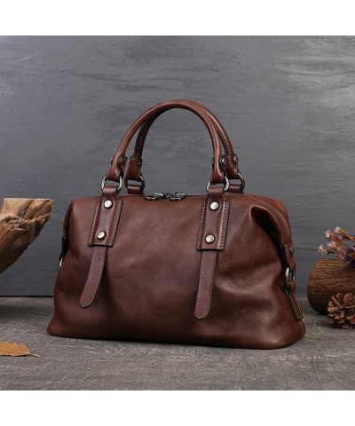 Women Genuine Leather Shoulder Bag Handbag Purse Satchel for Women Top Handle Tote Travel Bag Retro Medium Coffee $44.27 Totes