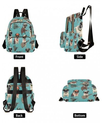 Pug Dog Guitar Blue Women Backpack Purse Ladies Fashion Shoulder Bag Daypack Travel Bag 7.5L Medium $17.66 Backpacks