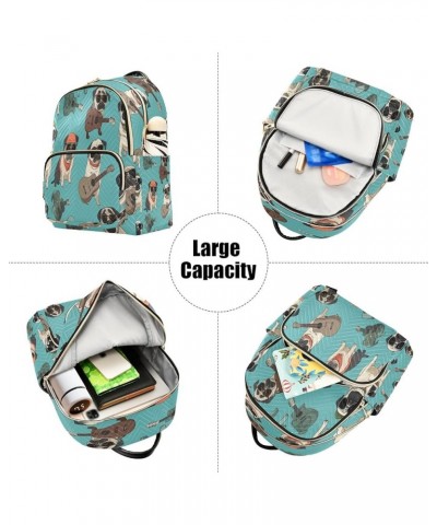 Pug Dog Guitar Blue Women Backpack Purse Ladies Fashion Shoulder Bag Daypack Travel Bag 7.5L Medium $17.66 Backpacks