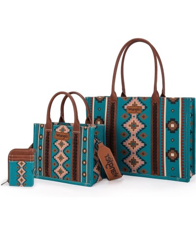 Wrangler Tote Bag for Women Aztec Top Handle Satchel Purse Boho Shoulder Handbags Angel Diamond Dark Tealblue 3pcs $40.49 Totes