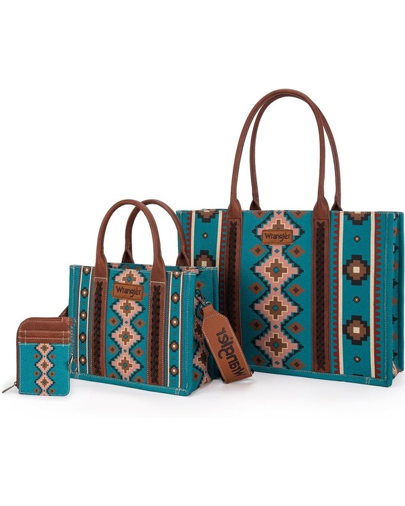 Wrangler Tote Bag for Women Aztec Top Handle Satchel Purse Boho Shoulder Handbags Angel Diamond Dark Tealblue 3pcs $40.49 Totes