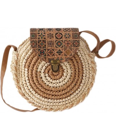 Women Straw Beach Bags Round Summer Shoulder Tote Bag Handwoven Rattan Crossbody Satchel Handbags Purse Beige $36.47 Totes