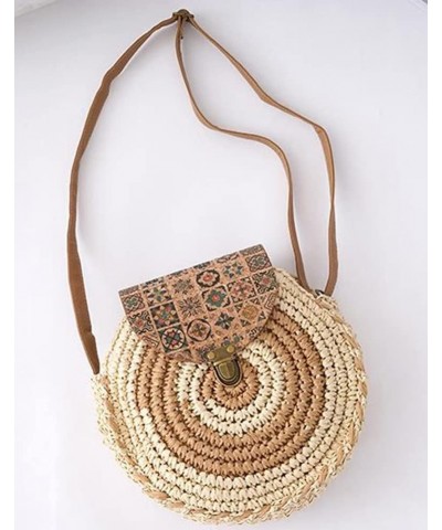 Women Straw Beach Bags Round Summer Shoulder Tote Bag Handwoven Rattan Crossbody Satchel Handbags Purse Beige $36.47 Totes