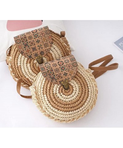 Women Straw Beach Bags Round Summer Shoulder Tote Bag Handwoven Rattan Crossbody Satchel Handbags Purse Beige $36.47 Totes