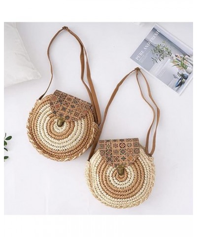 Women Straw Beach Bags Round Summer Shoulder Tote Bag Handwoven Rattan Crossbody Satchel Handbags Purse Beige $36.47 Totes