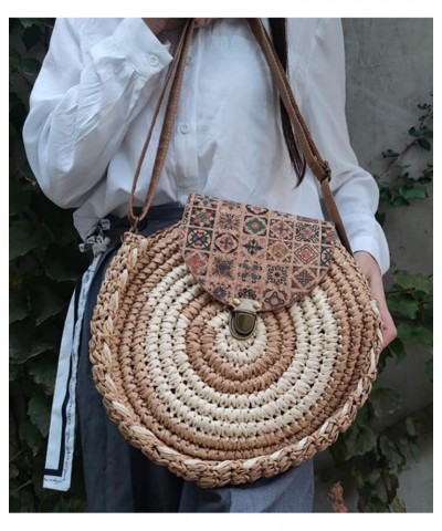 Women Straw Beach Bags Round Summer Shoulder Tote Bag Handwoven Rattan Crossbody Satchel Handbags Purse Beige $36.47 Totes