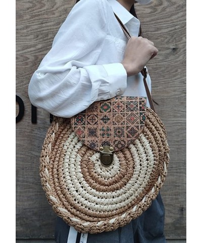 Women Straw Beach Bags Round Summer Shoulder Tote Bag Handwoven Rattan Crossbody Satchel Handbags Purse Beige $36.47 Totes