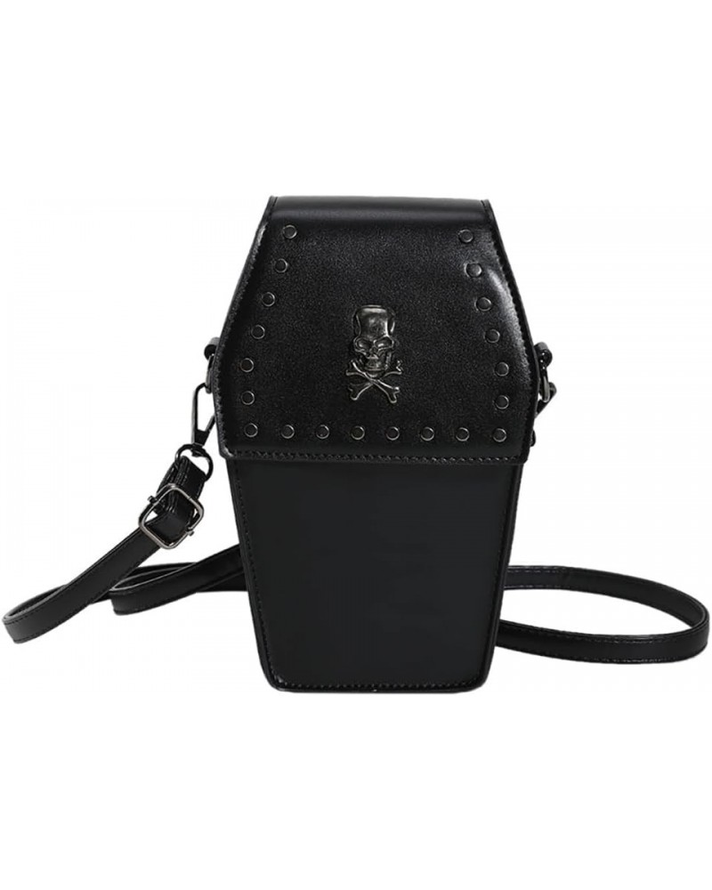 Women's Cross Skull Riveted Crossbody Bag, Retro Punk Gothic Vertical Phone Wallet, Leather Motorcycle Shoulder Purse Black $...