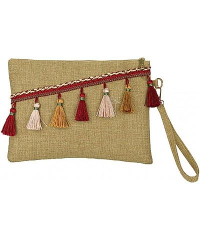 Straw Clutch for Women Summer Beach Handbag Lightweight Woven Phone Bag Tassel Decoration Purse Red $13.56 Clutches