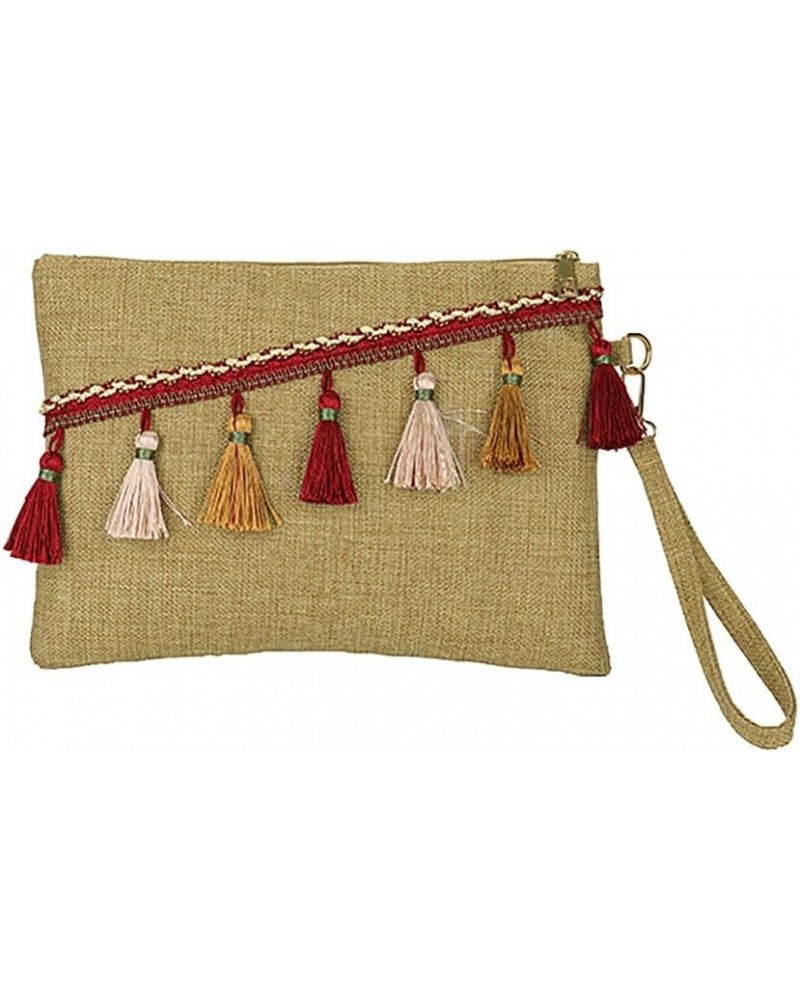 Straw Clutch for Women Summer Beach Handbag Lightweight Woven Phone Bag Tassel Decoration Purse Red $13.56 Clutches