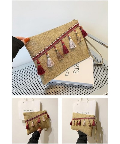 Straw Clutch for Women Summer Beach Handbag Lightweight Woven Phone Bag Tassel Decoration Purse Red $13.56 Clutches