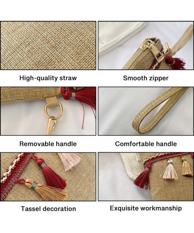 Straw Clutch for Women Summer Beach Handbag Lightweight Woven Phone Bag Tassel Decoration Purse Red $13.56 Clutches