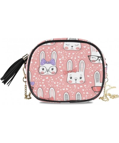 Pink Heart Bunny Love PU Leather Small Women Crossbody Shoulder Bag Purse Wallet with Adjustable Chain Strap $14.39 Shoulder ...