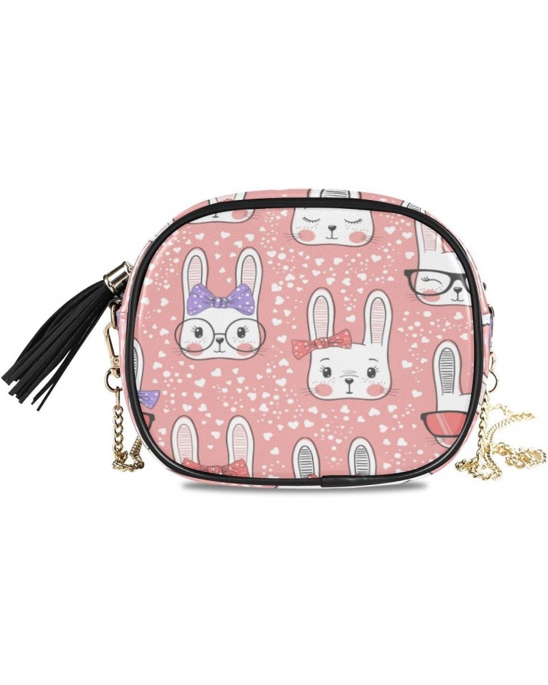 Pink Heart Bunny Love PU Leather Small Women Crossbody Shoulder Bag Purse Wallet with Adjustable Chain Strap $14.39 Shoulder ...