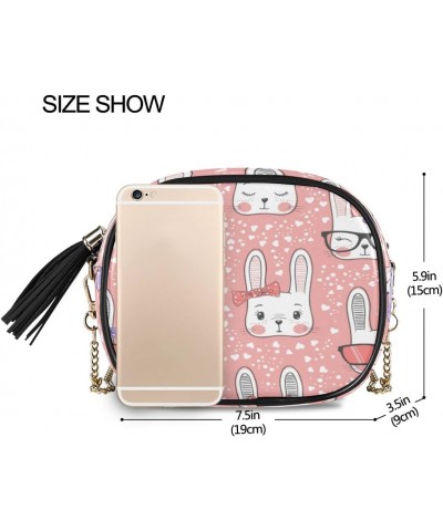 Pink Heart Bunny Love PU Leather Small Women Crossbody Shoulder Bag Purse Wallet with Adjustable Chain Strap $14.39 Shoulder ...