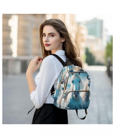 Small Fashion Backpack for Women Four White Horses Print Ladies Travel Daypack Aesthetic Shoulder Bag 11.4×6.1×14.1 IN $16.63...