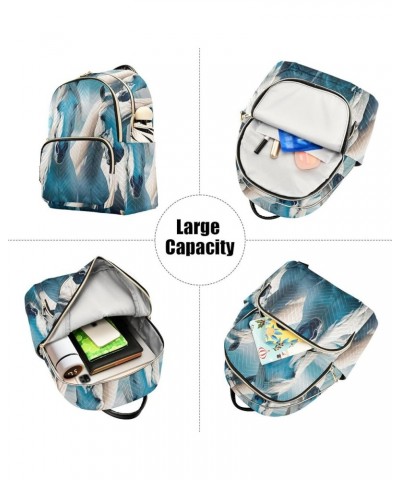 Small Fashion Backpack for Women Four White Horses Print Ladies Travel Daypack Aesthetic Shoulder Bag 11.4×6.1×14.1 IN $16.63...