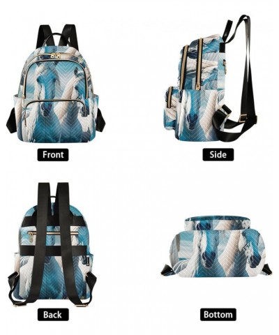 Small Fashion Backpack for Women Four White Horses Print Ladies Travel Daypack Aesthetic Shoulder Bag 11.4×6.1×14.1 IN $16.63...