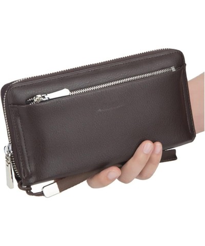 Men's Long Wallet Zipper Clutch Large Capacity Wallet Credit Card Holder Men's Multifunctional Wallet Wristband (Color : Blac...