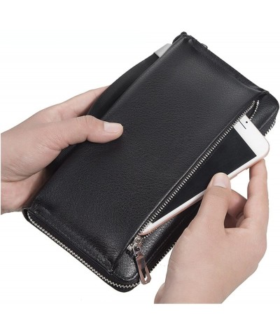 Men's Long Wallet Zipper Clutch Large Capacity Wallet Credit Card Holder Men's Multifunctional Wallet Wristband (Color : Blac...