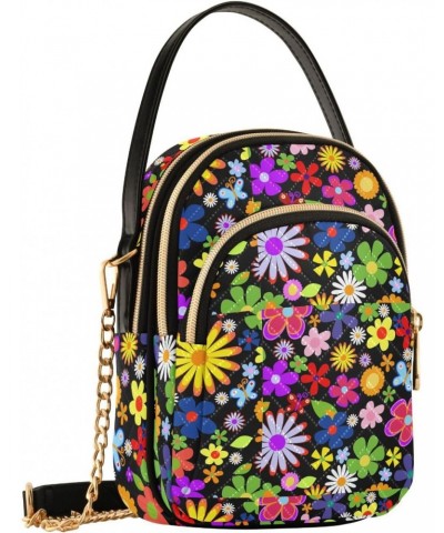 Chain Crossbody Bags for Women Colorful Flower Quilted Shoulder Crossbody Handbags Travel Cross Body Cell Phone Purses Bags $...