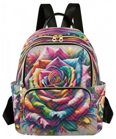 Backpack Purse for Women Rainbow Colorful Rose, Mini Fashion Backpack Valentines Day Lightweight Casual Daypack Shoulder Bag ...