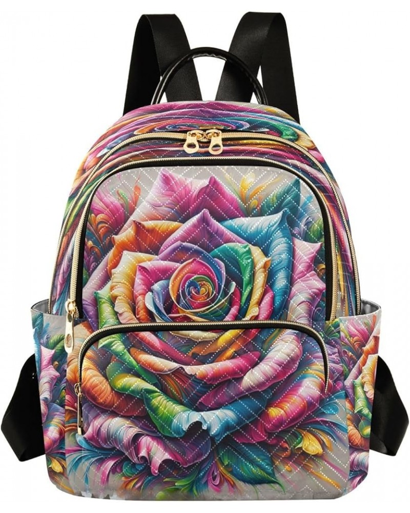 Backpack Purse for Women Rainbow Colorful Rose, Mini Fashion Backpack Valentines Day Lightweight Casual Daypack Shoulder Bag ...