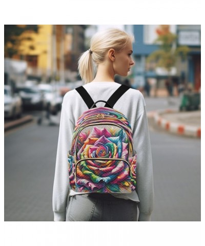 Backpack Purse for Women Rainbow Colorful Rose, Mini Fashion Backpack Valentines Day Lightweight Casual Daypack Shoulder Bag ...