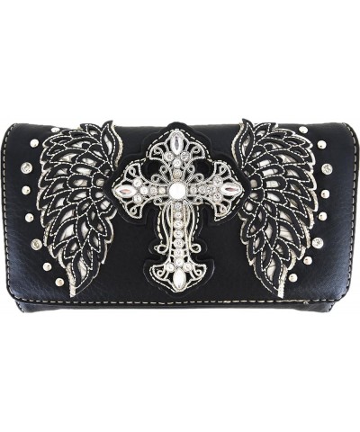 Western Style Rhinestone Cross Studded Laser Cut Wings Tooled Leather Purse Women Handbags Country Shoulder Bag Wallet Set 2b...