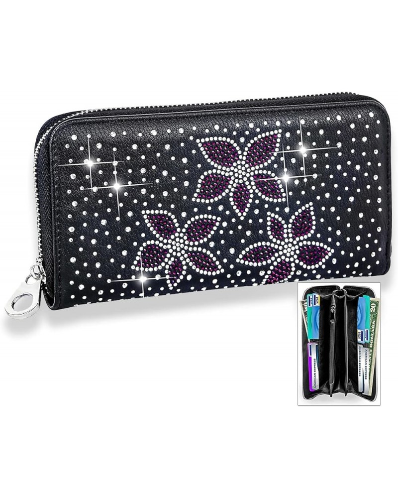 Bling Rhinestone Multi Design Accordion Wallets for Women Purse (Butterfly-Black) 7382-Purple $8.69 Wallets