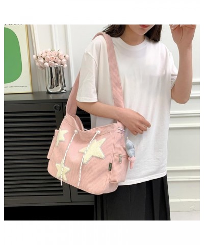 Kawaii Messenger Bag Corduroy Hobo Crossbody Bag Cute Aesthetic Y2K Star Purse Canvas Shoulder Bag for Women Girls A04-pink $...