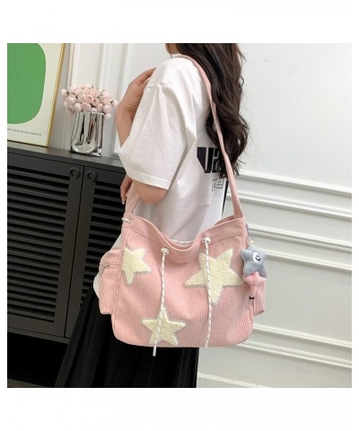 Kawaii Messenger Bag Corduroy Hobo Crossbody Bag Cute Aesthetic Y2K Star Purse Canvas Shoulder Bag for Women Girls A04-pink $...