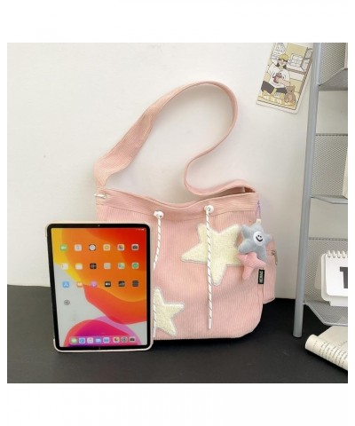 Kawaii Messenger Bag Corduroy Hobo Crossbody Bag Cute Aesthetic Y2K Star Purse Canvas Shoulder Bag for Women Girls A04-pink $...