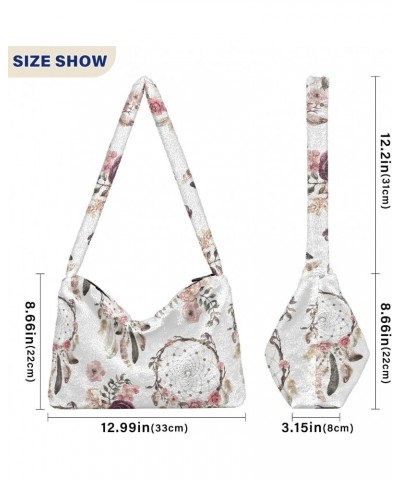 Boho Dreamcatcher Flowers Shoulder Tote Bags for Women Furry Crossbody bag Hobo Handbag Purses for Working Traveling Shopping...