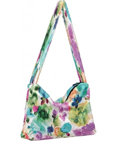 Watercolor Flowers Botanical Women's Hobo Bag, Fuzzy Tote Shoulder Handbags $11.96 Totes