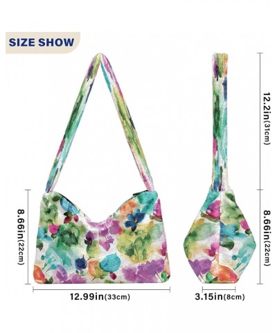 Watercolor Flowers Botanical Women's Hobo Bag, Fuzzy Tote Shoulder Handbags $11.96 Totes