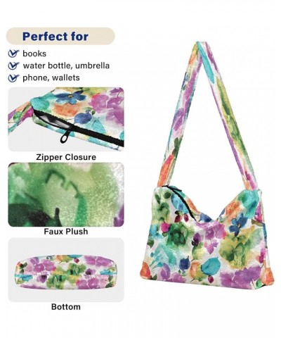 Watercolor Flowers Botanical Women's Hobo Bag, Fuzzy Tote Shoulder Handbags $11.96 Totes