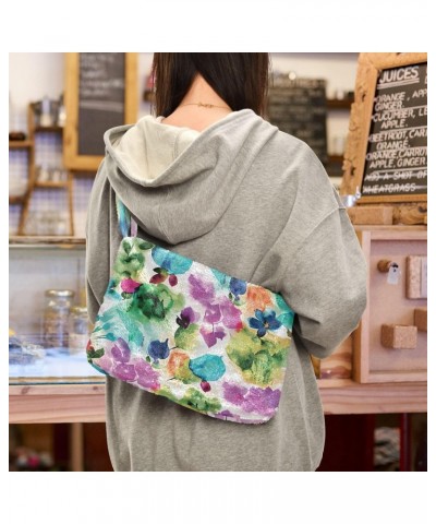 Watercolor Flowers Botanical Women's Hobo Bag, Fuzzy Tote Shoulder Handbags $11.96 Totes